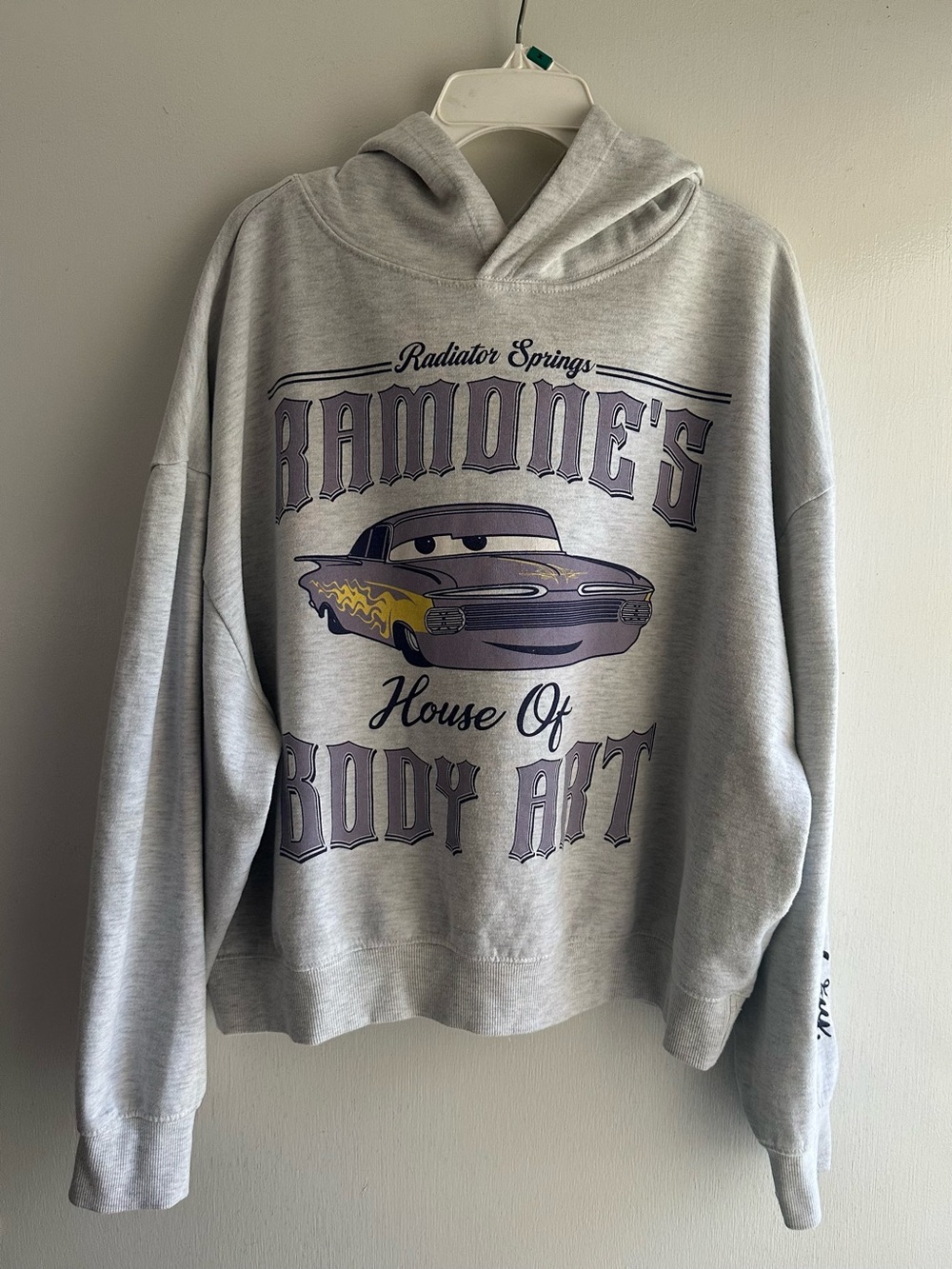 Disney Pixar Cars Ramones House of Body Art Gray Hoodie XL Embroidered Sleeve